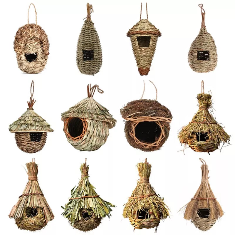 Stylish Birds Nest Bird Cage: Natural Grass Egg Cage Bird House Outdoor Decorative Weaved Hanging Parrot Nest Houses Pet Bedroom